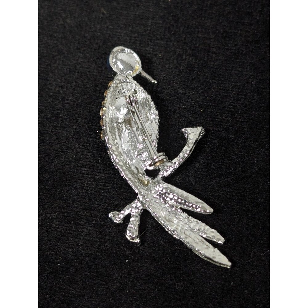 Vintage 1960s Brooch Rhinestone Pave Bird On Branch Silver Tone - Picture 5 of 7
